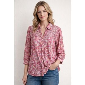 Robert Graham Floral VNeck Button Down Shirt Preppy Golf Country Club Old Money